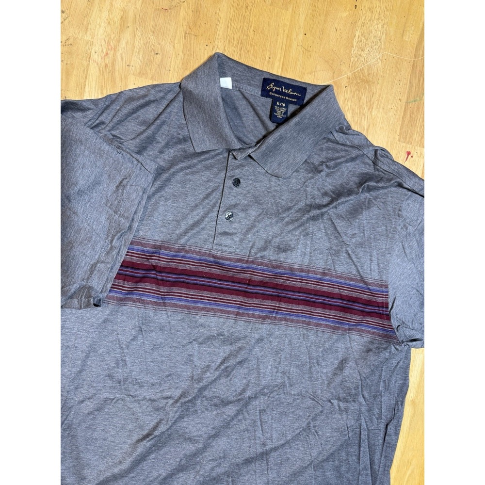 Vintage Byron Nelson Polo Shirt Mens XL Gray Red Striped Button Golf